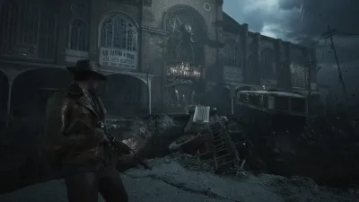 The Sinking City 2 protagonist walking a rain-soaked Arkham street